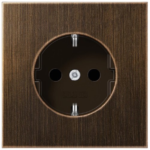 Розетка с заземлением без рамки Jung LS990 metal 1-м. шторки античная латунь картинка